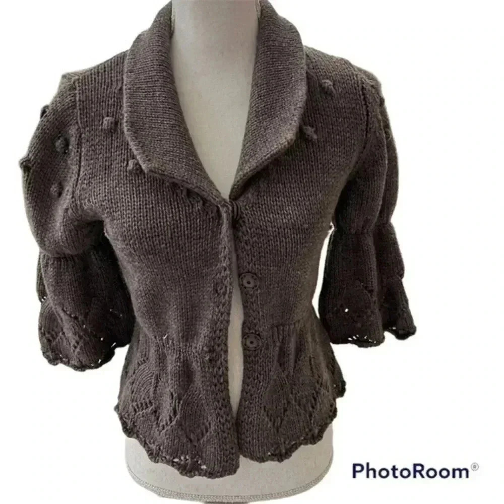 HEKLA & Co Made in Italy Womens Gray Wool Blend Cardigan wrap Sweater Si… - Picture 13 of 13
